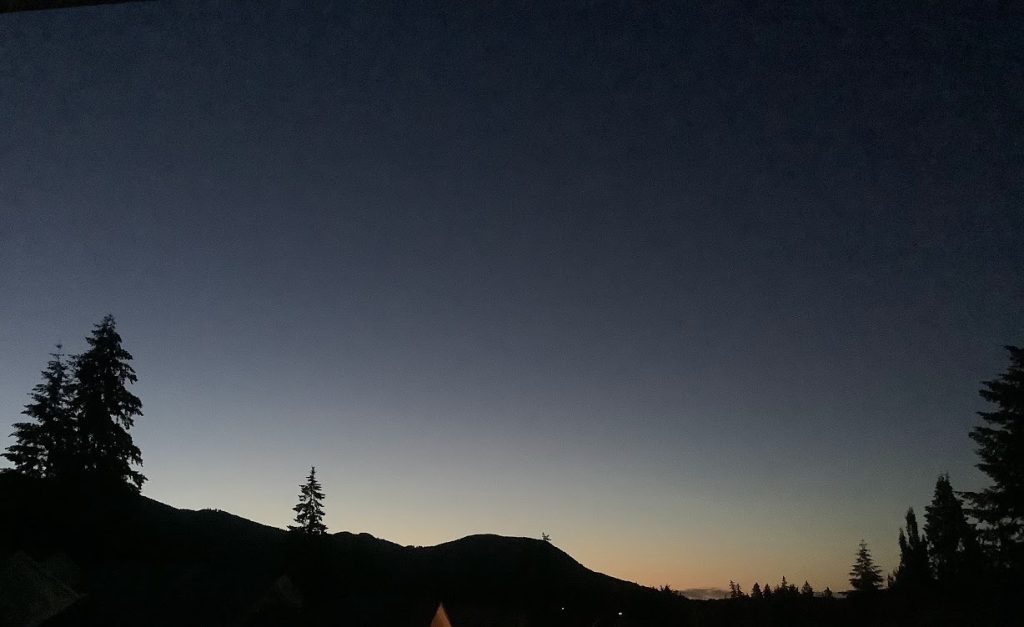 Silhouette of Mount Prevost at sunset, representing high-level local marketing services and strategy in the Cowichan Valley.